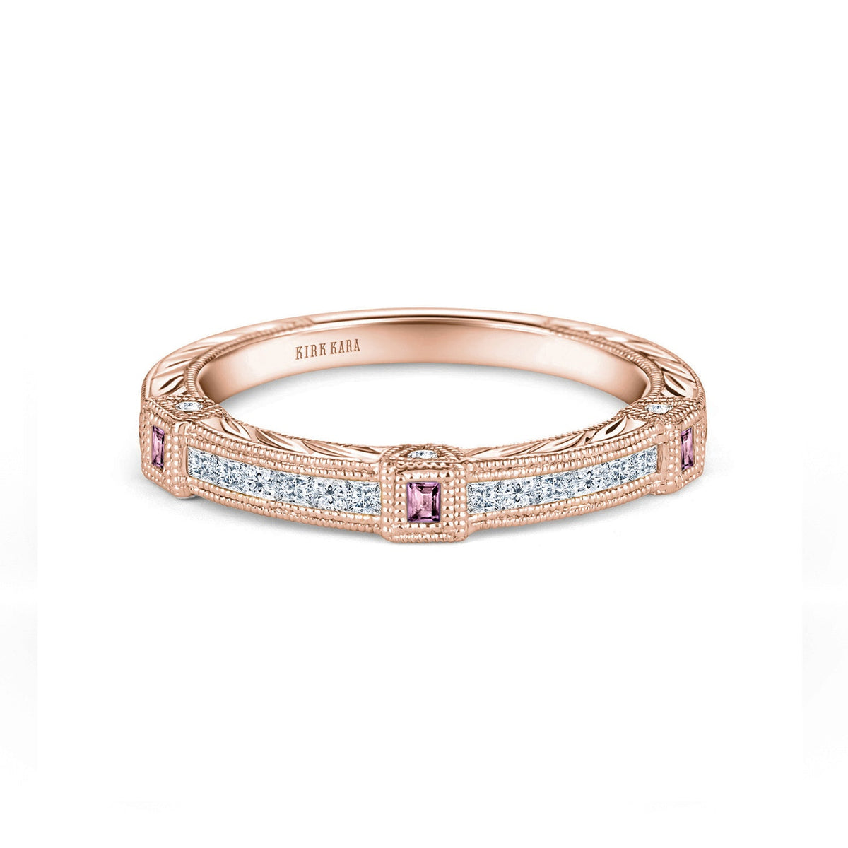 Modern Channel Detailed Pink Sapphire Diamond Wedding Band