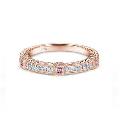 Modern Channel Detailed Pink Sapphire Diamond Wedding Band