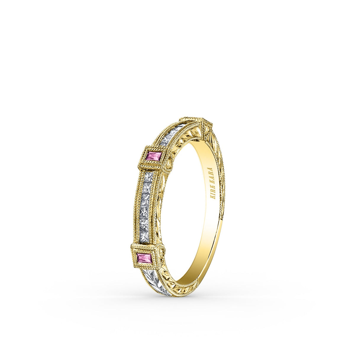 Modern Channel Detailed Pink Sapphire Diamond Wedding Band