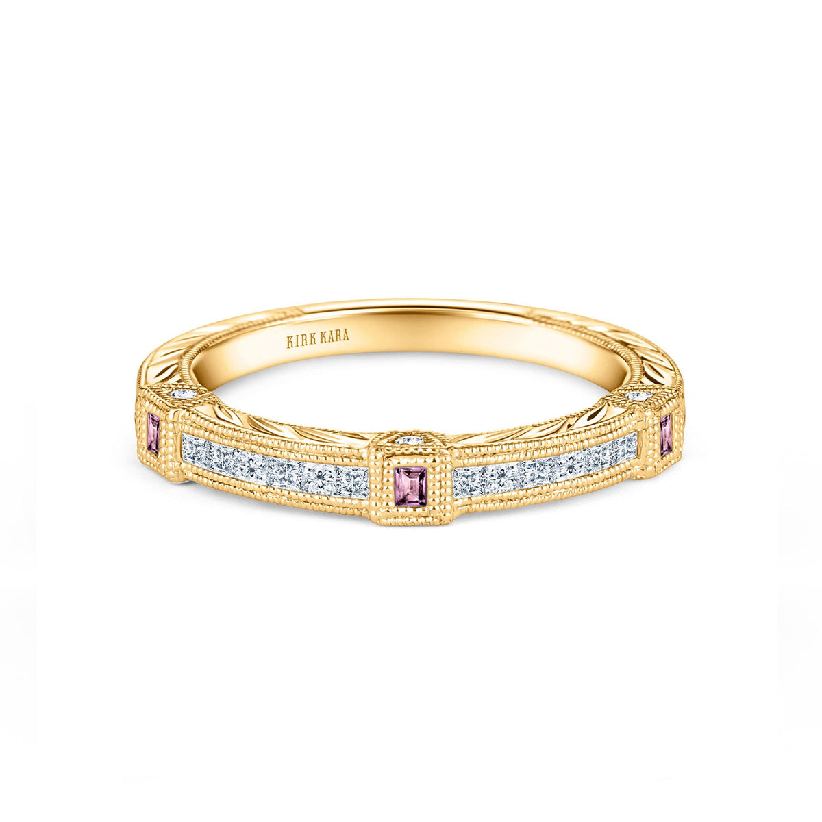 Modern Channel Detailed Pink Sapphire Diamond Wedding Band