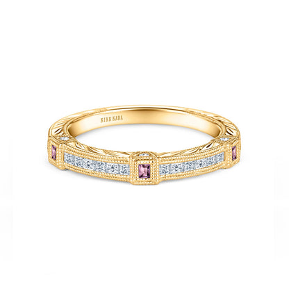 Modern Channel Detailed Pink Sapphire Diamond Wedding Band