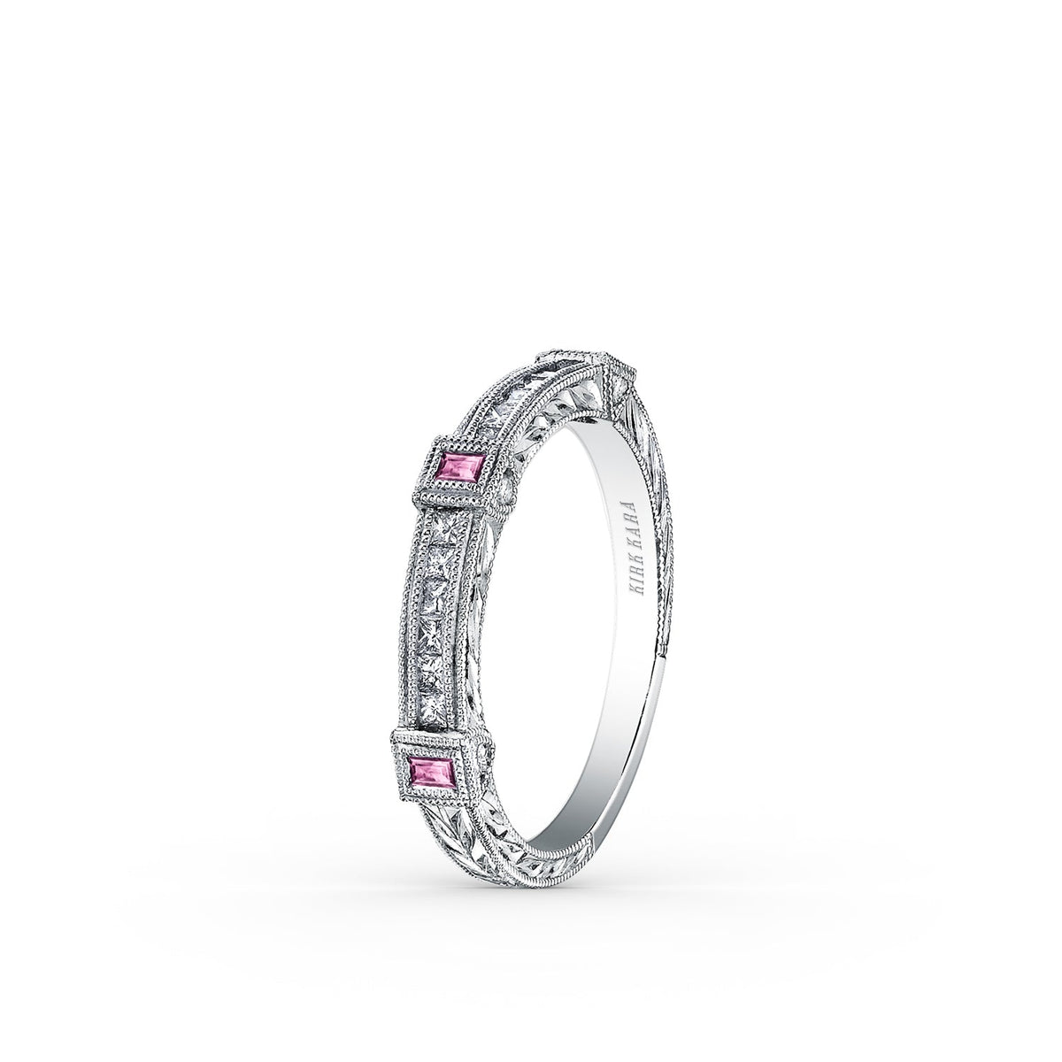 Modern Channel Detailed Pink Sapphire Diamond Wedding Band