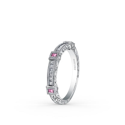 Modern Channel Detailed Pink Sapphire Diamond Wedding Band