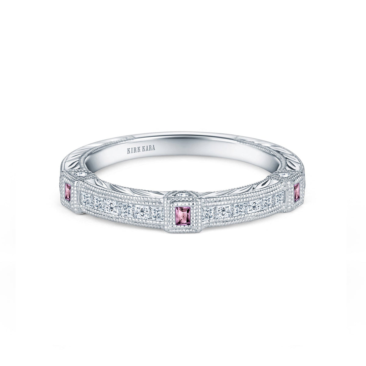 Modern Channel Detailed Pink Sapphire Diamond Wedding Band