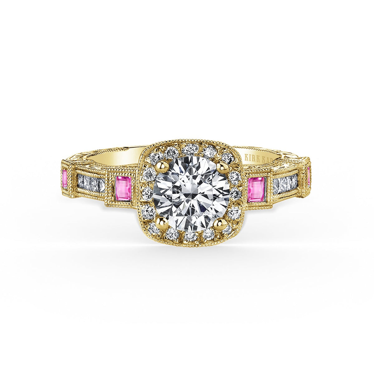 Modern Channel Detailed Pink Sapphire Diamond Halo Engagement Ring