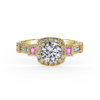 Modern Channel Detailed Pink Sapphire Diamond Halo Engagement Ring