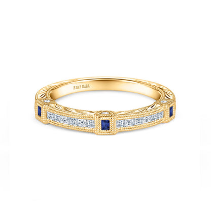 Modern Channel Detailed Blue Sapphire Diamond Wedding Band