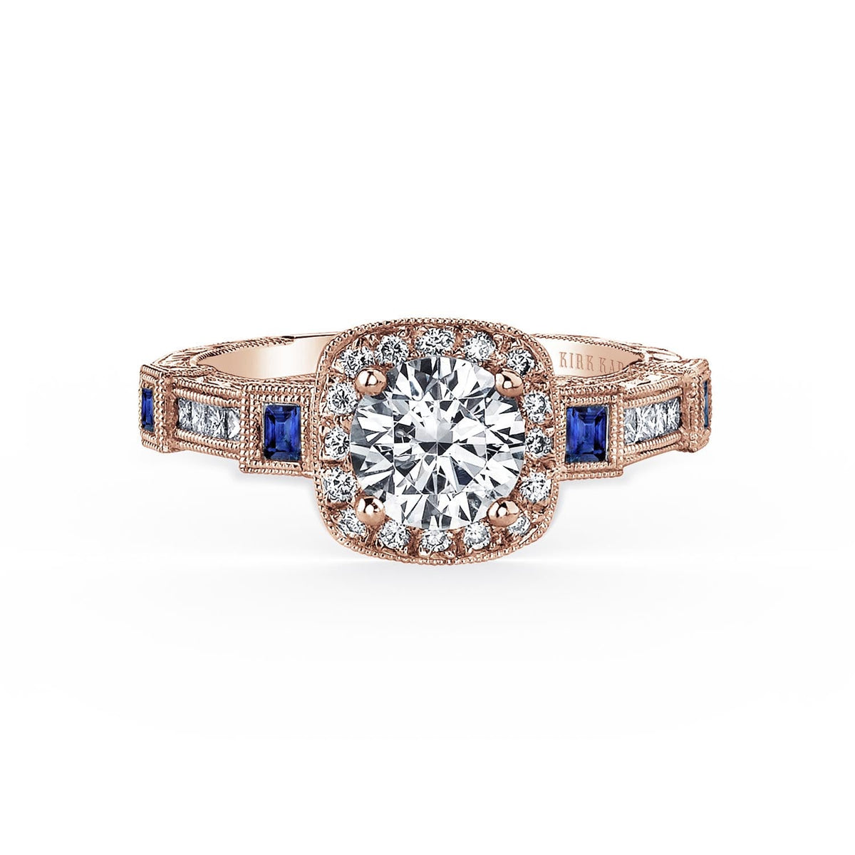 Modern Channel Detailed Blue Sapphire Diamond Halo Engagement Ring