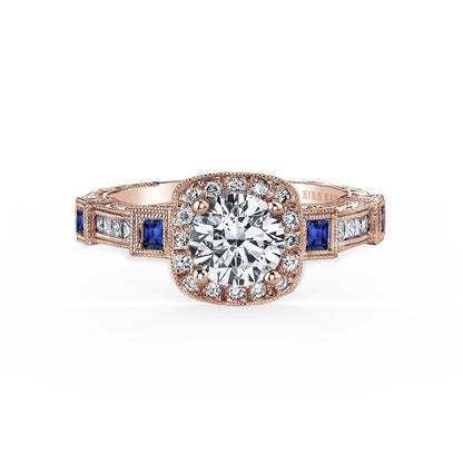 Modern Channel Detailed Blue Sapphire Diamond Halo Engagement Ring