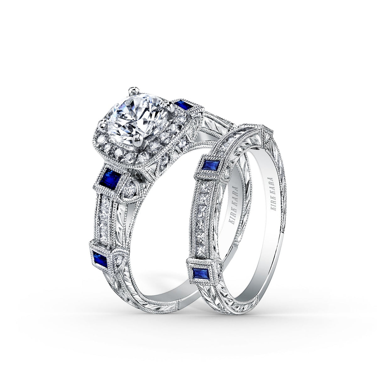 Modern Channel Detailed Blue Sapphire Diamond Halo Engagement Ring