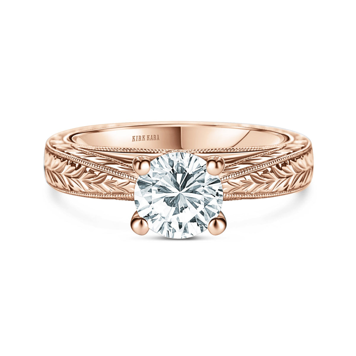 Wheat Engraved Cathedral Solitaire Engagement Ring
