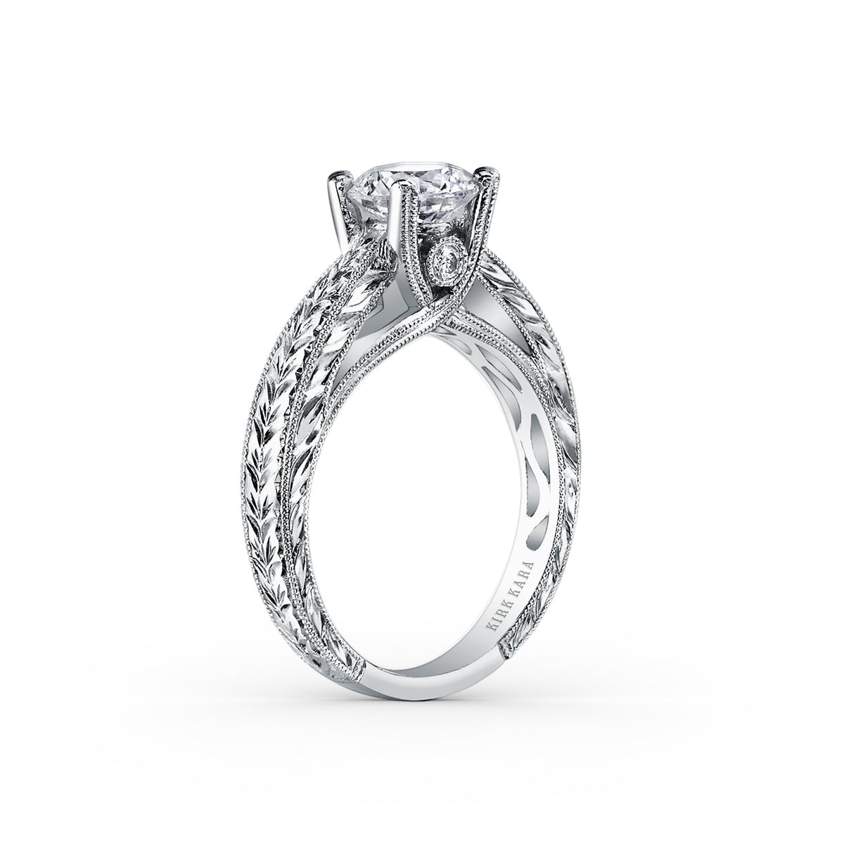 Wheat Engraved Cathedral Solitaire Engagement Ring
