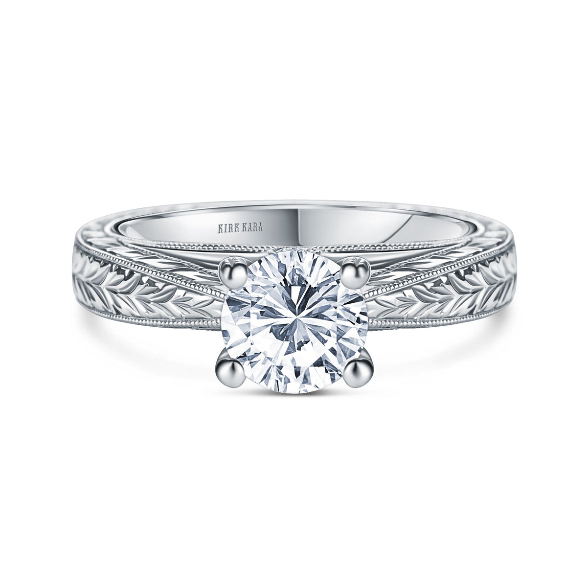 Wheat Engraved Cathedral Solitaire Engagement Ring