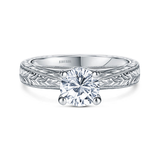 Wheat Engraved Cathedral Solitaire Engagement Ring