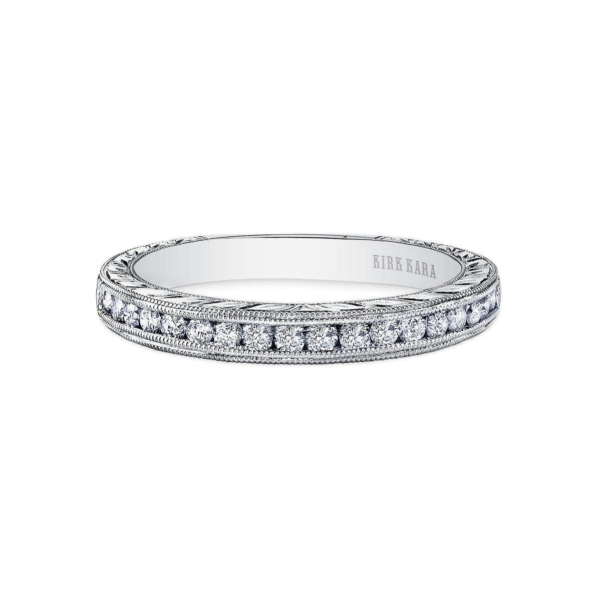 Channel Engraved Milgrain Diamond Wedding Band