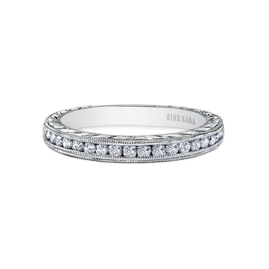 Channel Engraved Milgrain Diamond Wedding Band