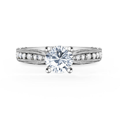 Channel Engraved Milgrain Diamond Engagement Ring