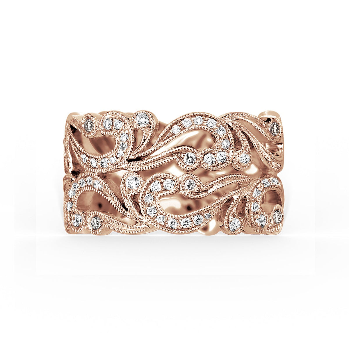 Wide Swirl Milgrain Diamond Wedding Band