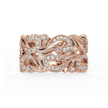 Wide Swirl Milgrain Diamond Wedding Band