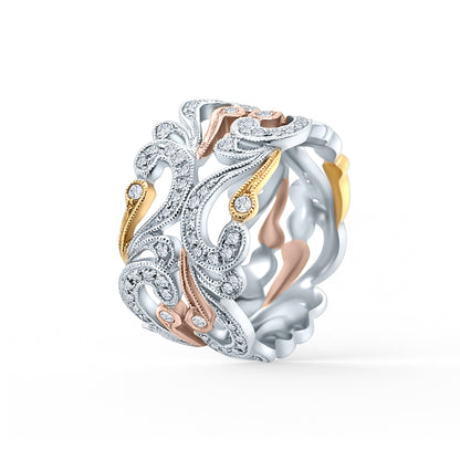 Wide Swirl Milgrain Diamond Wedding Band