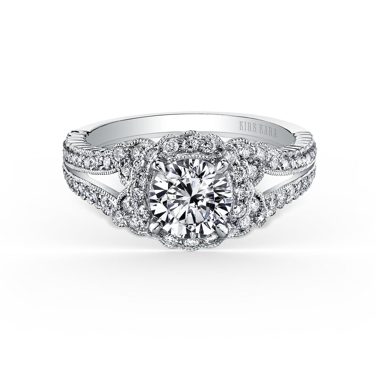 Vintage Halo Split Shank Diamond Engagement Ring