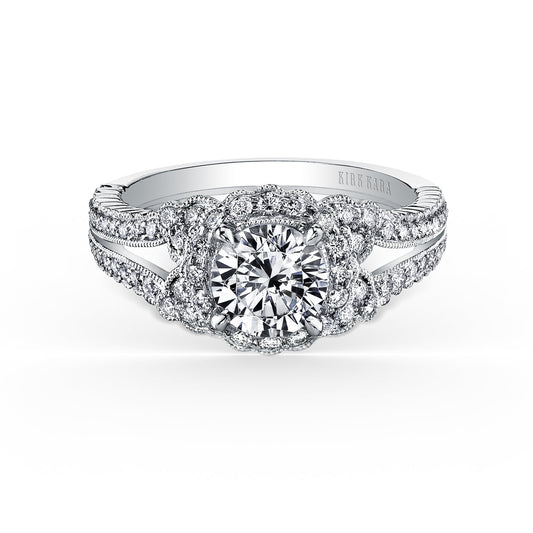 Vintage Halo Split Shank Diamond Engagement Ring