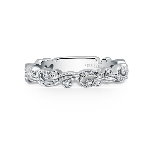 Swirl Milgrain Thin Diamond Wedding Band