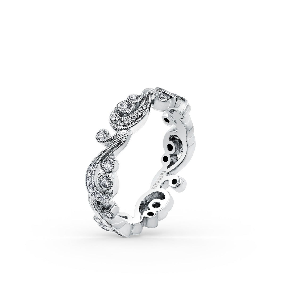 Whimsical Swirl Milgrain Diamond Wedding Band