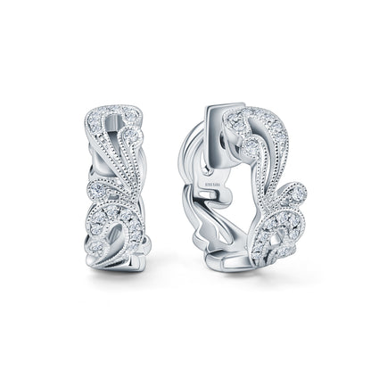 Artistic Swirl Milgrain Diamond Hoop Earrings