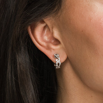 Artistic Swirl Milgrain Diamond Hoop Earrings