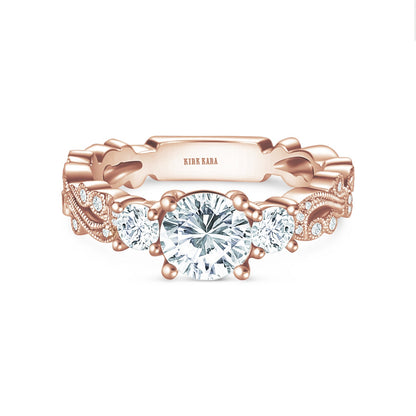 Swirl Milgrain Thin Three Stone Diamond Engagement Ring