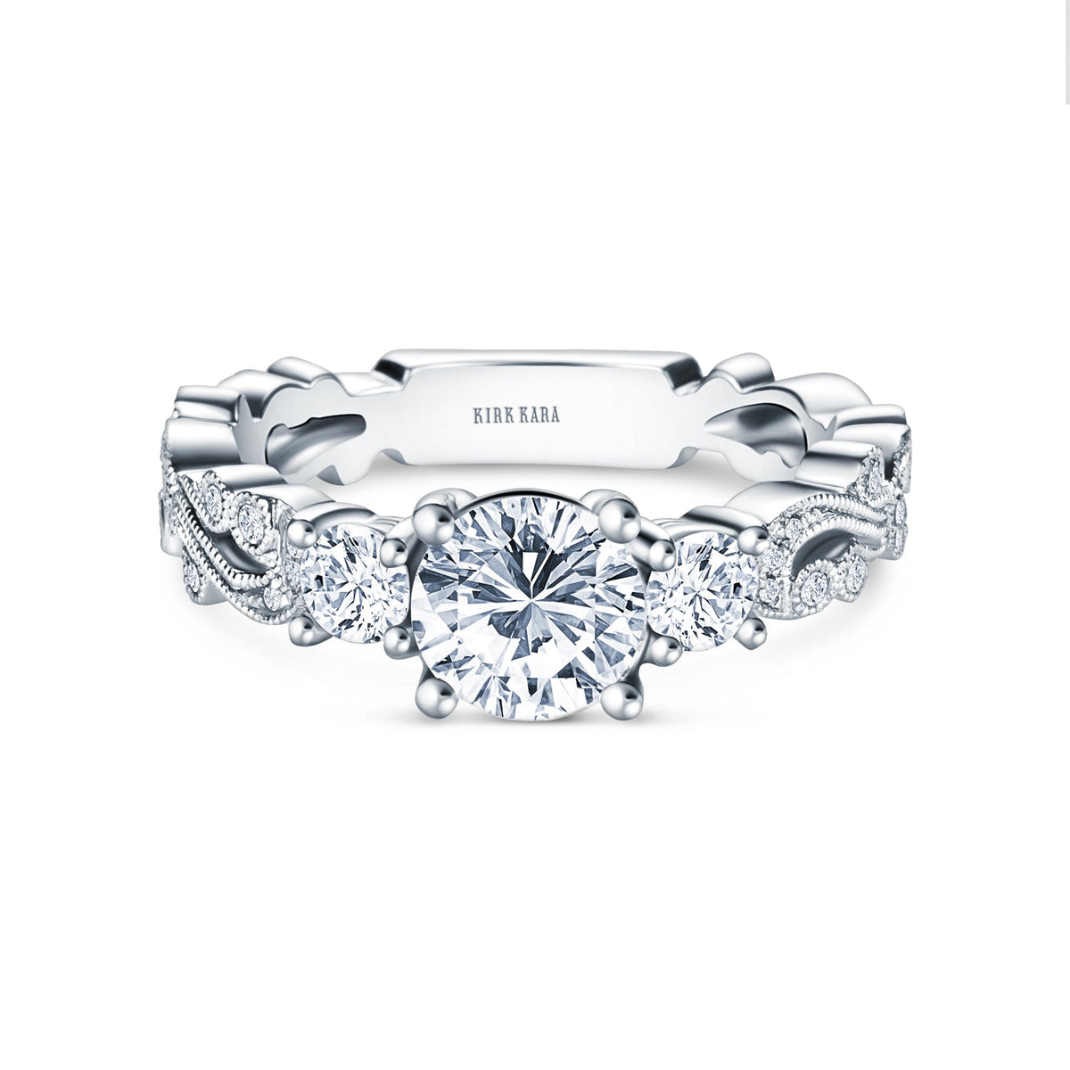 Swirl Milgrain Thin Three Stone Diamond Engagement Ring