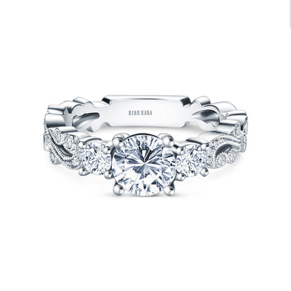 Swirl Milgrain Thin Three Stone Diamond Engagement Ring