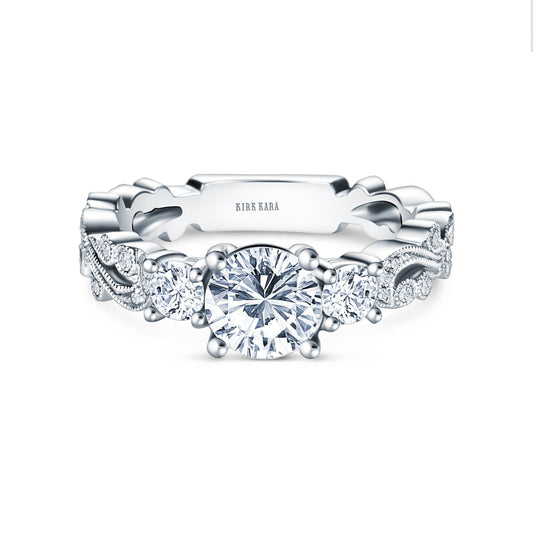 Swirl Milgrain Thin Three Stone Diamond Engagement Ring
