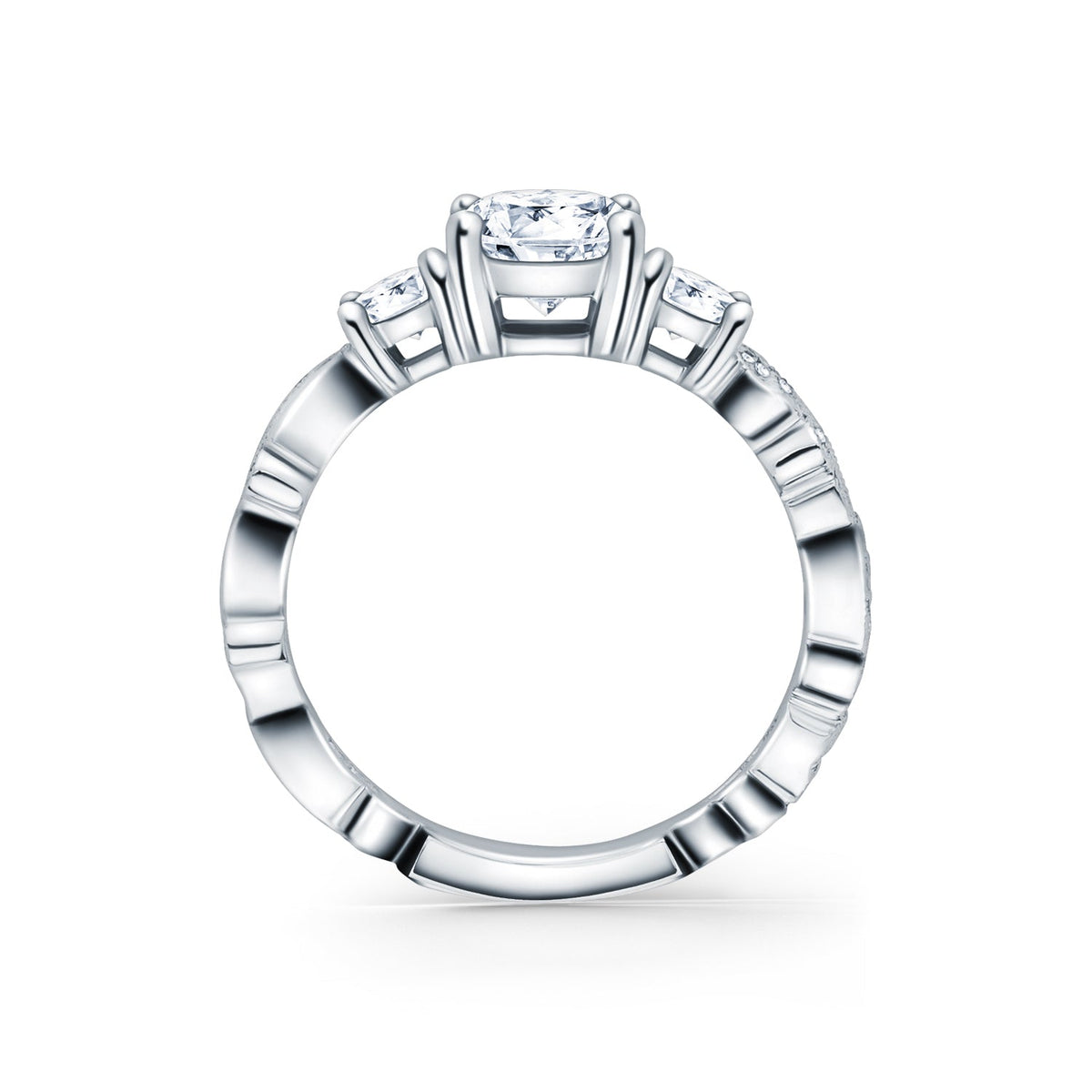 Swirl Milgrain Thin Three Stone Diamond Engagement Ring