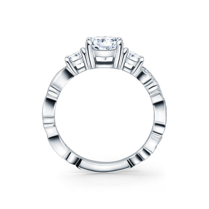 Swirl Milgrain Thin Three Stone Diamond Engagement Ring