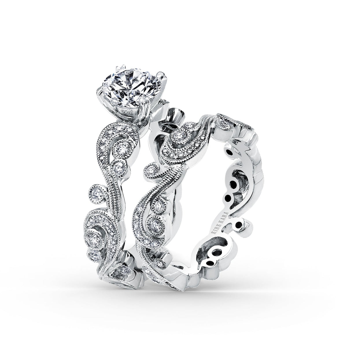 Whimsical Swirl Milgrain Diamond Wedding Band