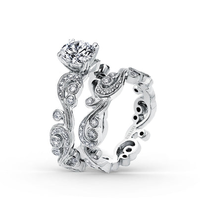Whimsical Swirl Milgrain Diamond Wedding Band