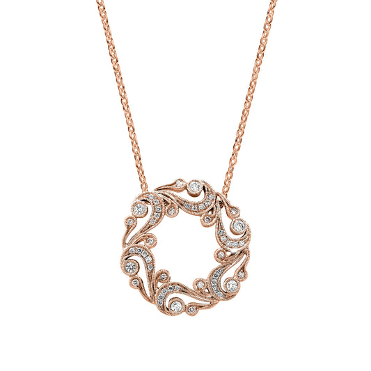 Artistic Swirl Milgrain Diamond Circle Necklace