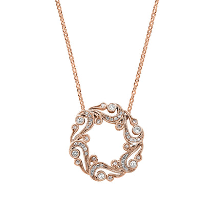 Artistic Swirl Milgrain Diamond Circle Necklace