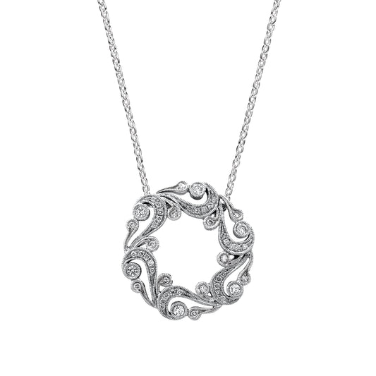 Artistic Swirl Milgrain Diamond Circle Necklace