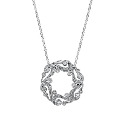 Artistic Swirl Milgrain Diamond Circle Necklace