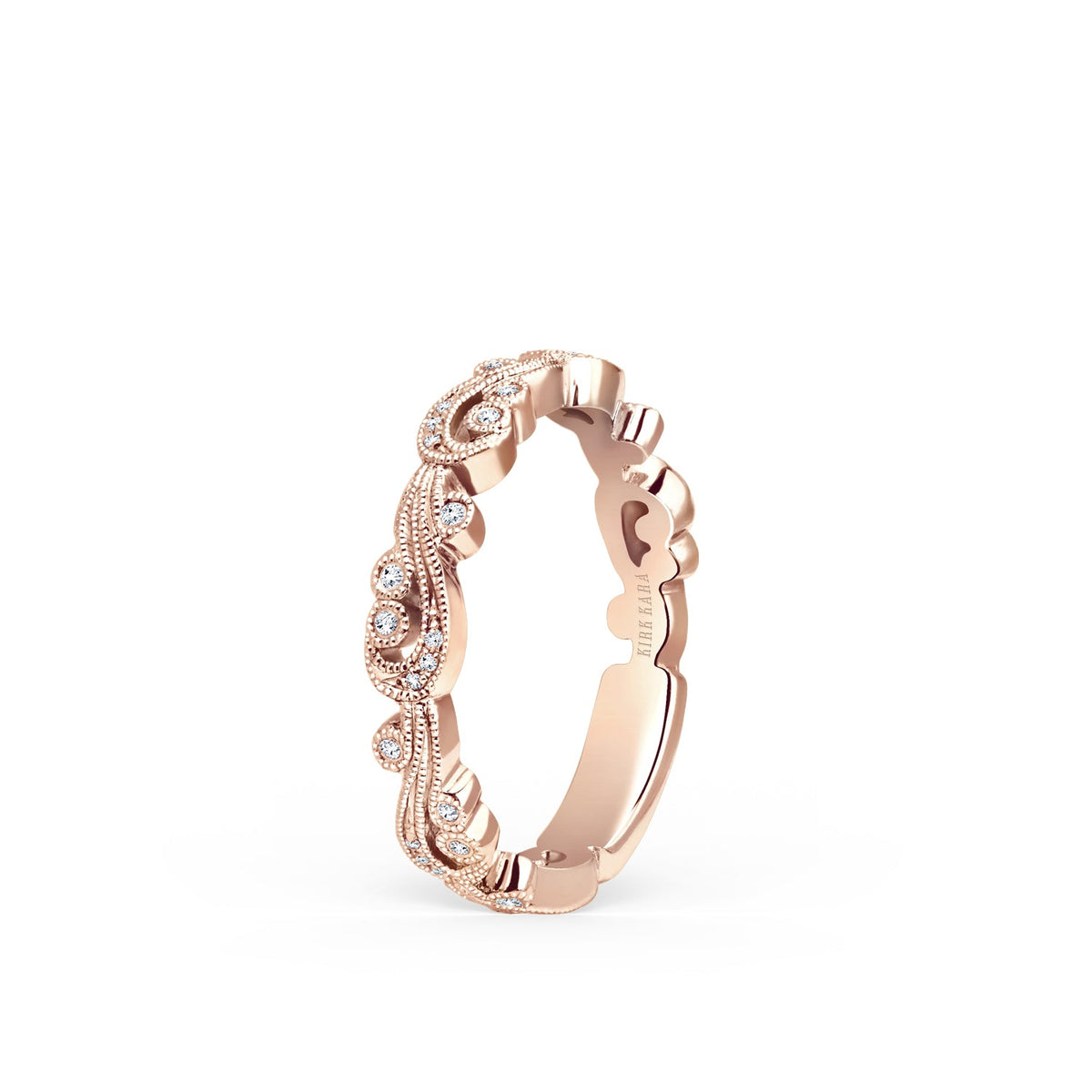 Swirl Milgrain Thin Diamond Wedding Band