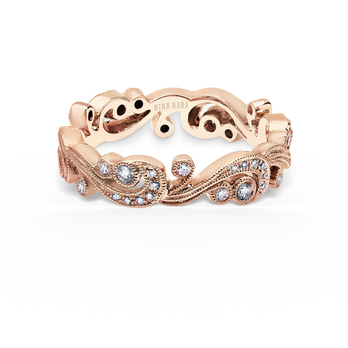 Whimsical Swirl Milgrain Diamond Wedding Band
