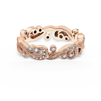 Whimsical Swirl Milgrain Diamond Wedding Band