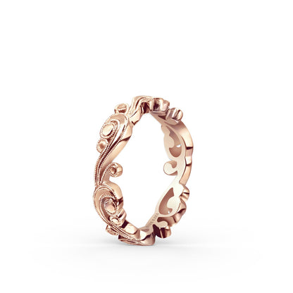 Swirl Milgrain High Polish Wedding Band