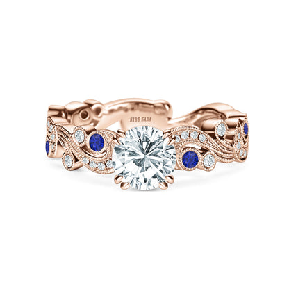 Whimsical Swirl Milgrain Blue Sapphire Diamond Engagement Ring