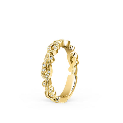 Swirl Milgrain Thin Diamond Wedding Band