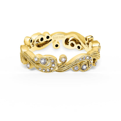 Whimsical Swirl Milgrain Diamond Wedding Band