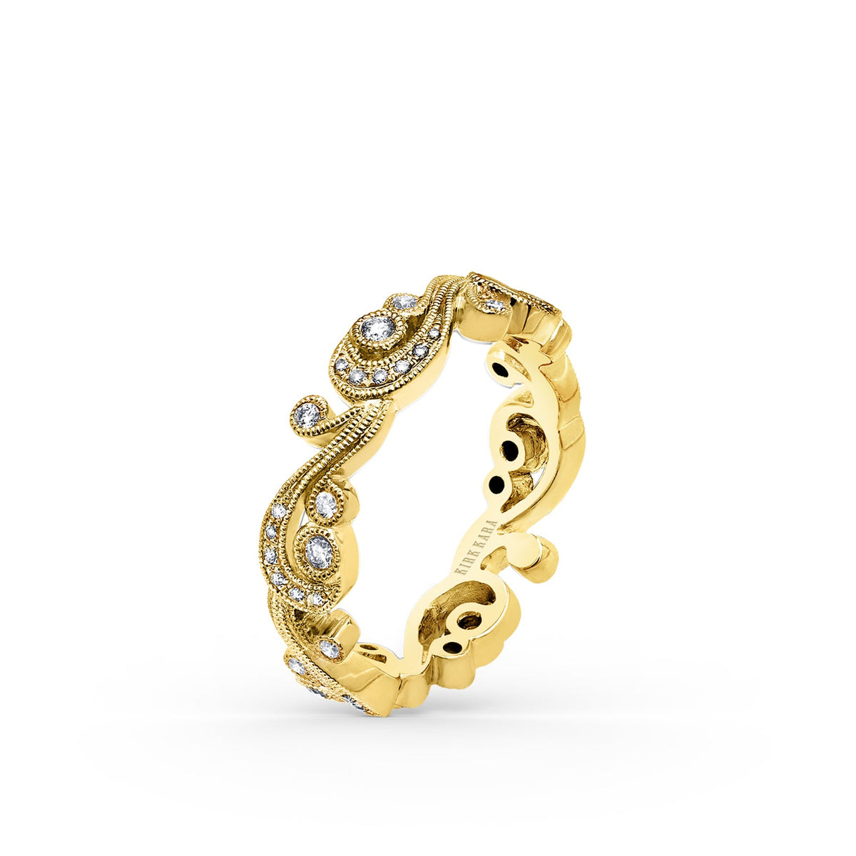 Whimsical Swirl Milgrain Diamond Wedding Band